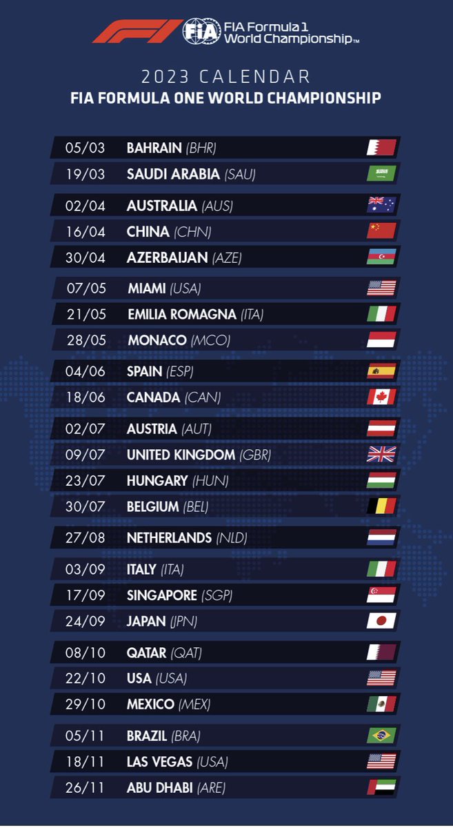 Le calendrier de <a href="/F1/">Formula 1</a> 2023 est maintenant disponible. <a href="/fia/">FIA</a>