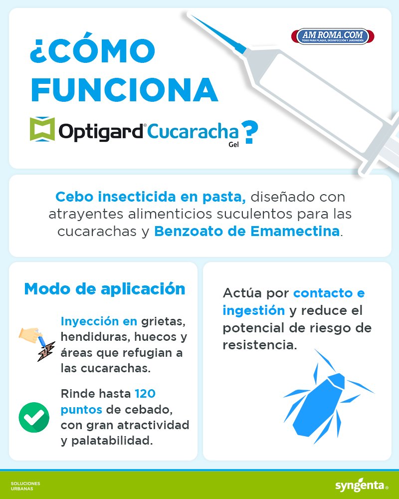 amroma_com's tweet photo. #informacionquecura 
¿HAZ UTILIZADO OPTIGARD CUCARACHA DE @Syngenta EN TUS SERVICIOS?  😱

#Syngenta #amroma #sinplagas #cucaracha #plagas #jeringa https://t.co/KUwOMxoPKj