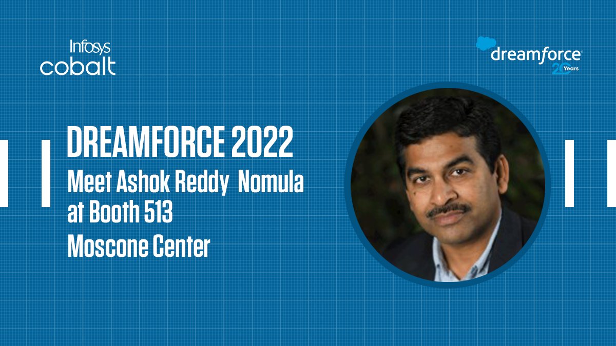 InfosysEvents's tweet photo. Don’t miss out your chance to meet Ashok Reddy Nomula at #Dreamforce2022! Infosys, Simplus, and Fluido are waiting for you at Booth #513, Moscone Center. https://t.co/mBUcNBSy9z #InfyatDreamforce2022 #InfosysCobalt #DF22 https://t.co/k16YoR5rZQ