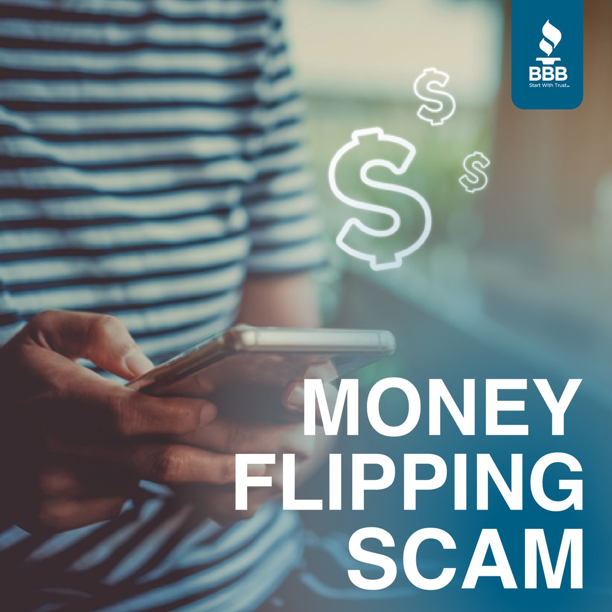 BBBCentralIN's tweet photo. Scammers are promoting "money-flipping" scams on social media to take advantage of people by promising them quick and easy money.

Here's the catch: https://t.co/jCX9JTTj9x

#BBB #ScamAlert #TikTok #CashApp #GetRichQuickScam https://t.co/AoS2e8OXTh