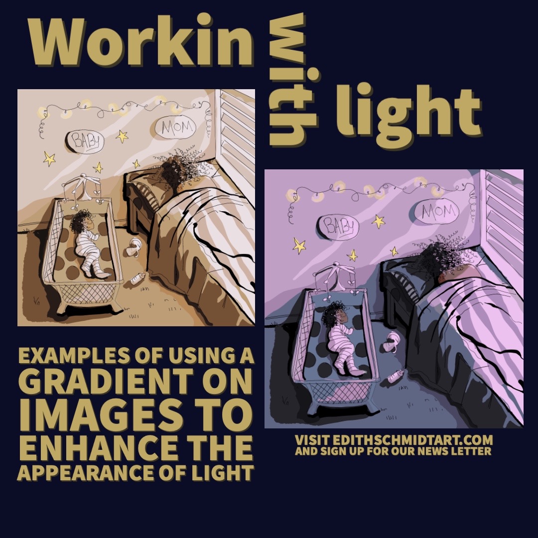 EdithSchmidtLLC's tweet image. Finishing up the blog post this morning on light. I am working on several examples of lighting using a gradient. Here are two examples of use of the gradient on a single layer. You can also use gradients on separate layers  #gradients #layering #art #artist