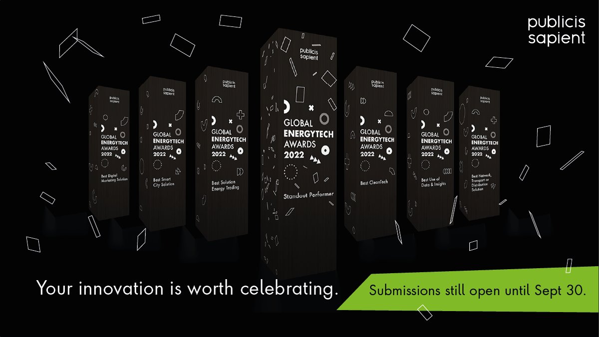 PublicisSapient's tweet photo. Think your startup will land on the EnergyTech Wall of Fame in 2050? If so, we’ve got an award for you in 2022. The deadline to enter the Global EnergyTech Awards is Sept. 30!
Register here: https://t.co/r51GuG3S6Q
#EnergyTechAwards22 #EnergyStartup #CleanTech https://t.co/oFVqqsTGFM