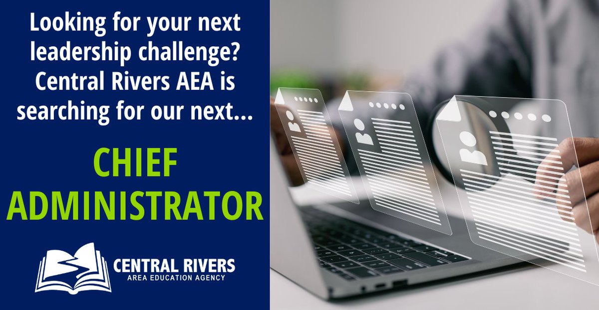 CentralRivers's tweet photo. Looking for your next leadership challenge? Central Rivers AEA is searching for our next Chief Administrator! Learn more at: https://t.co/5E0n6Q6XAg
#CRAEA #iaedchat #nowhiring #chiefadministrator https://t.co/UGi6CIQf7u