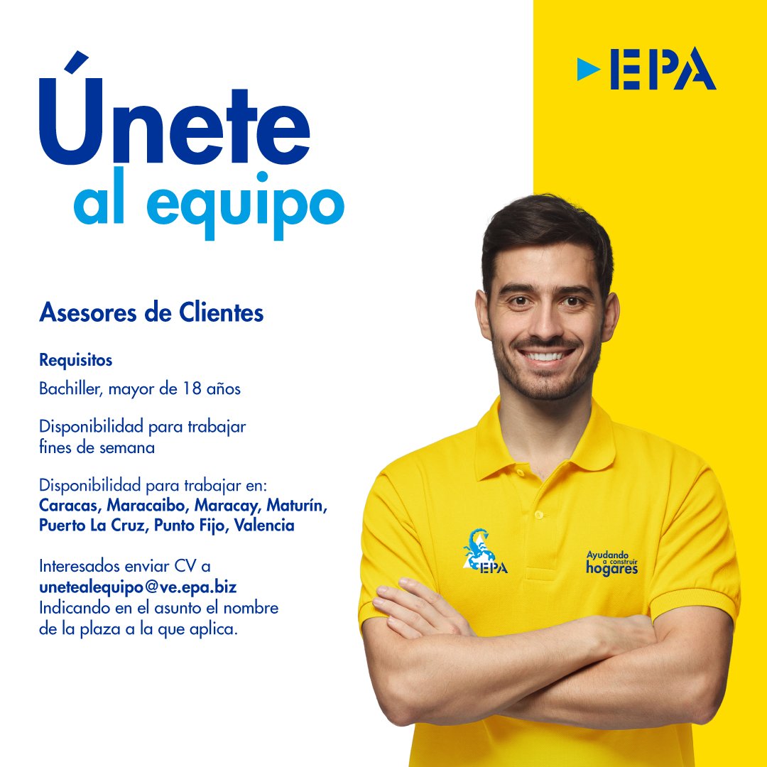 FerreteriaEPAVE's tweet photo. Si eres apasionado, creativo y con orientación comercial te queremos como asesor de clientes. Envía tu síntesis curricular a unetealequipo@ve.epa.biz o déjala en la tienda más cercana 👨‍💻 #EPAve #UneteAlEquipo https://t.co/dO7sJ3mI7B