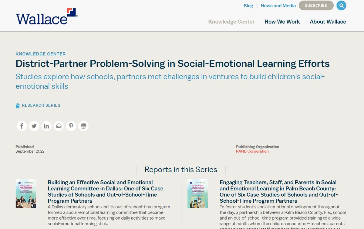 New report from @RandCorporation presents cross-cutting lessons from a set of case studies detailing how schools and OST programs have collaborated to build students’ #SEL skills. One insight? Committed leadership matters. <a href="/WallaceFdn/">Wallace Foundation</a>