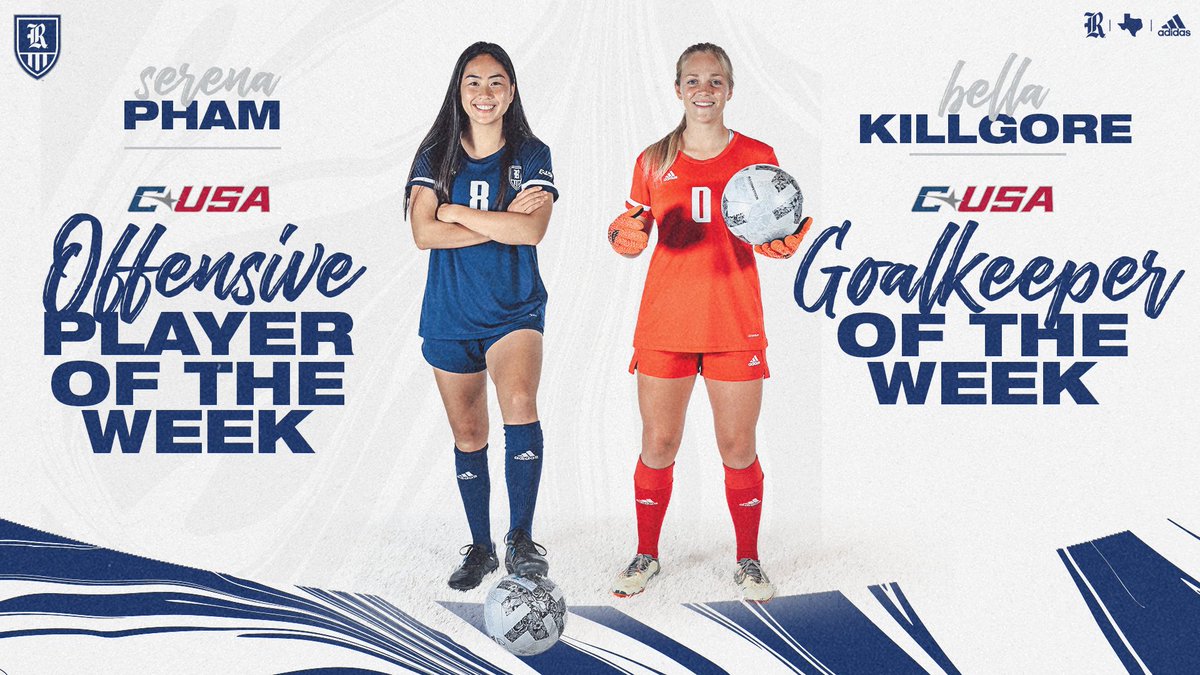 RiceSoccer's tweet photo. Congratulations to Serena Pham on earning @ConferenceUSA Offensive Player of the Week honors and Bella Killgore for being named C-USA Goalkeeper of the Week!

📰 » https://t.co/kgoQDCvyuE

#GoOwls👐 x #RFND https://t.co/ueNKOXP2ul
