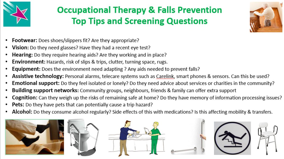 annalov30569100's tweet photo. Top tips for falls prevention from Occupational therapy
Did you know - Occupational therapists can make environments safer and support patients in becoming more independent with daily tasks
#improvefalls #thinkfalls #keepmoving https://t.co/UUkCwju1lC