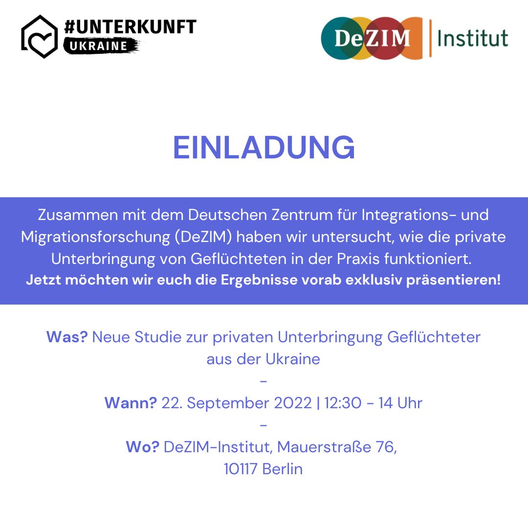 Vor der Veröffentlichung, präsentieren wir kommenden Donnerstag, gemeinsam mit dem DeZIM-Institut, die Ergebnisse unserer neuen Studie zum Thema "Private Unterbringung von #Geflüchteten aus der #Ukraine". Eine Anmeldung ist unter folgendem Link möglich
👉dezim-institut.de/veranstaltunge…