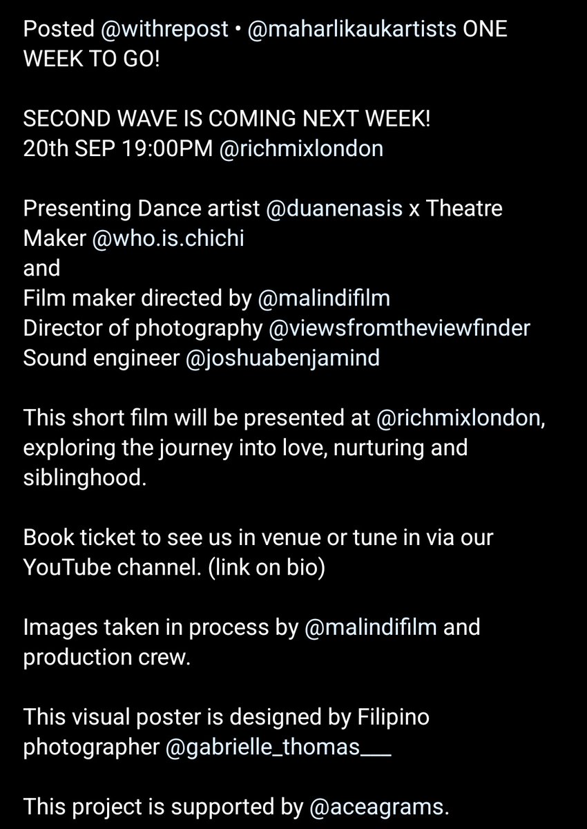 We may have missed the first wave, but we’d like to give this second one a boost. #maharlikaukartists present a showcase of creative work from our British Filipino community of creatives. Read below for more details. Rock up to this exciting evening this tonight. <a href="/RichMixLondon/">Rich Mix</a>