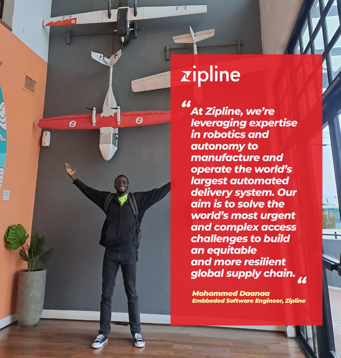 zipline_ghana's tweet photo. At Zipline, whenever we think of Innovation, we create "Solutions".
#InstantDeliveryService #DronesThatDeliver #Drones #Zipline #Training #Robotics #Technology https://t.co/LHQ5Qag1b5