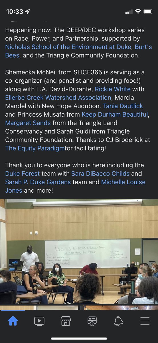 NCNaturalist's tweet photo. Happening now: The DEEP/DEC workshop series on #Race, #Power, and #Partnership. supported by @DukeU Nicholas School of the #Environment, Burt's Bees, and the Triangle Community Foundation. https://t.co/8zc8y10UAH