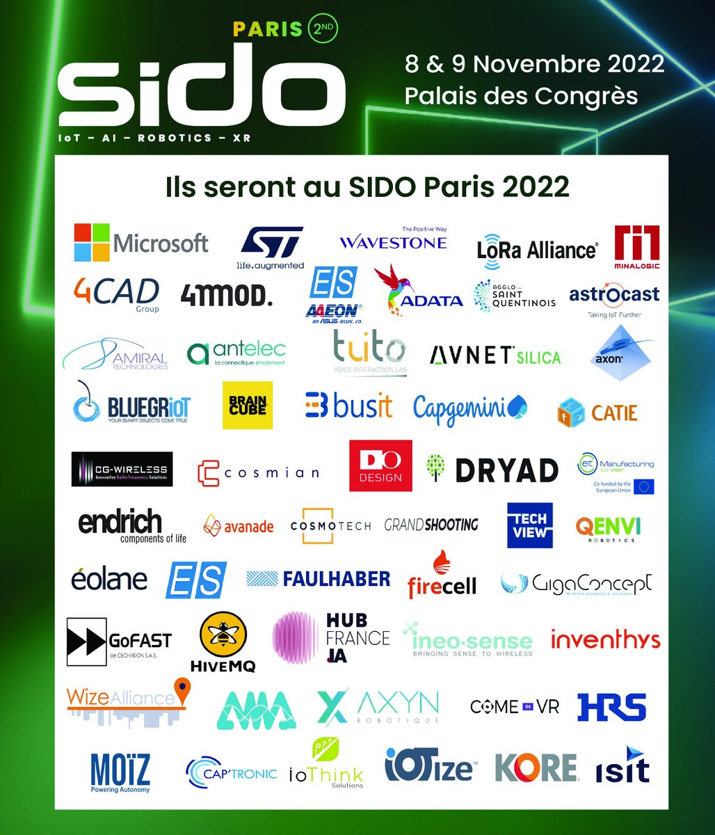 Sido_Paris's tweet photo. 📣 𝗜𝗟𝗦 𝗦𝗘𝗥𝗢𝗡𝗧 𝗔𝗨 𝗦𝗜𝗗𝗢 𝗣𝗔𝗥𝗜𝗦
Le #SIDO2022 à Paris accueille 𝟭𝟴𝟬 𝗲𝘅𝗽𝗼𝘀𝗮𝗻𝘁𝘀 🚀🤖
🤝 Venez rencontrer vos futurs #partenaires technologiques et découvrir leurs innovations #IoT, #IA, #XR et #Robotique 
📆 8-9 nov 2022
✅https://t.co/0fxURGfDIs https://t.co/tlj2GachuH