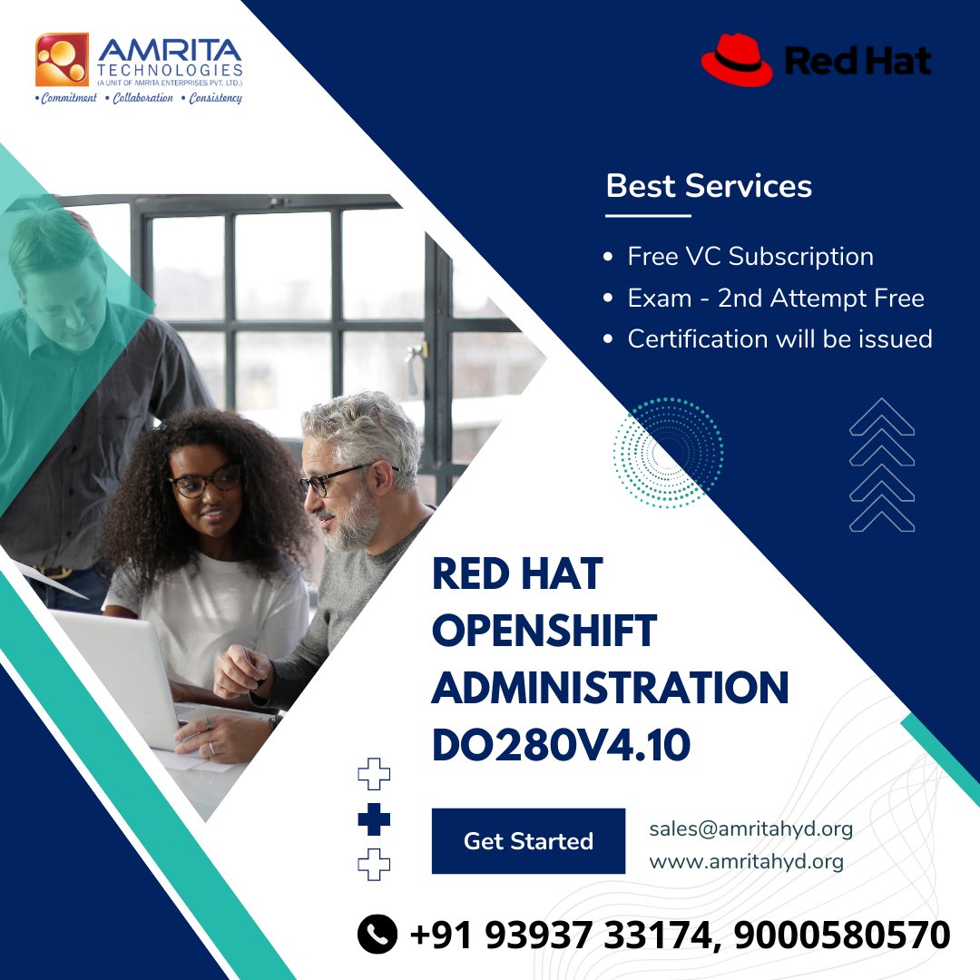 amritahyderabad's tweet image. Amrita Technologies OpenShift Online training classes will teach you all of the key features and fundamentals of OpenShift.
Call: 9393733174 / 9000580570
website: amritahyd.org
#amritatechnologies #RedHatOpenshift #RedHatLinuxAutomation #D280 #RedHatcourseonline