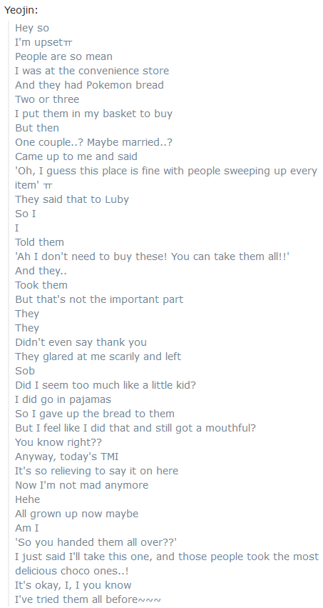 litell_johnn's tweet photo. Chat highlights: Yeojin gets bullied by a couple at the convenience store (220920)

Text links:
https://t.co/YxKoVzocEg https://t.co/OOziDbnM5P