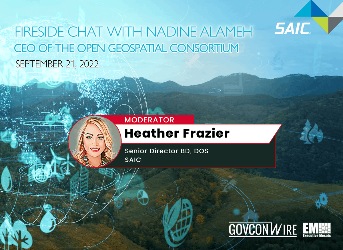 opengeospatial's tweet photo. Today from 1-2EST! #GovConWire Fireside Chat with #OGC CEO @nadinesa on #opengeospatial, location, mapping, climate and more. Heather Frazier of #SAICinc will be moderating. Register here: https://t.co/YXNkPPJmjW #GCWOGC https://t.co/BsnB1HXdkG