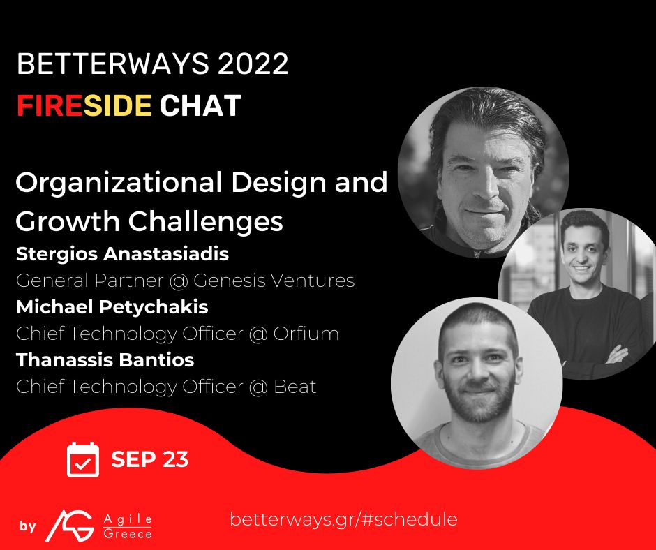 Better Ways (Agile Greece Summit) (@agrsummit) on Twitter photo #betterways2022fireside_chat 🔥
Organizational Design and Growth Challenges: Tune in to this fireside chat for insights from Stergios Anastasiadis, (GP at <a href="/genesisv2021/">Genesis Ventures</a> ), <a href="/mpetyx/">Michael Petychakis</a> , (CTO at <a href="/OrfiumMusic/">Orfium</a> ), Thanassis Bantios (CTO at <a href="/thebeatapp/">@TheBEATapp</a> )
👉 betterways.gr/#schedule #betterways2022fireside_chat 🔥
Organizational Design and Growth Challenges: Tune in to this fireside chat for insights from Stergios Anastasiadis, (GP at <a href="/genesisv2021/">Genesis Ventures</a> ), <a href="/mpetyx/">Michael Petychakis</a> , (CTO at <a href="/OrfiumMusic/">Orfium</a> ), Thanassis Bantios (CTO at <a href="/thebeatapp/">@TheBEATapp</a> )
👉 betterways.gr/#schedule