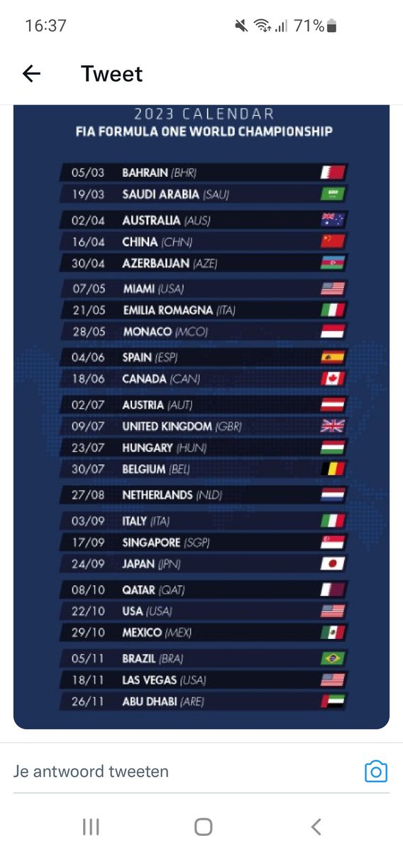 e_richel's tweet photo. F1 calender 2023 https://t.co/eEEyay0lhg