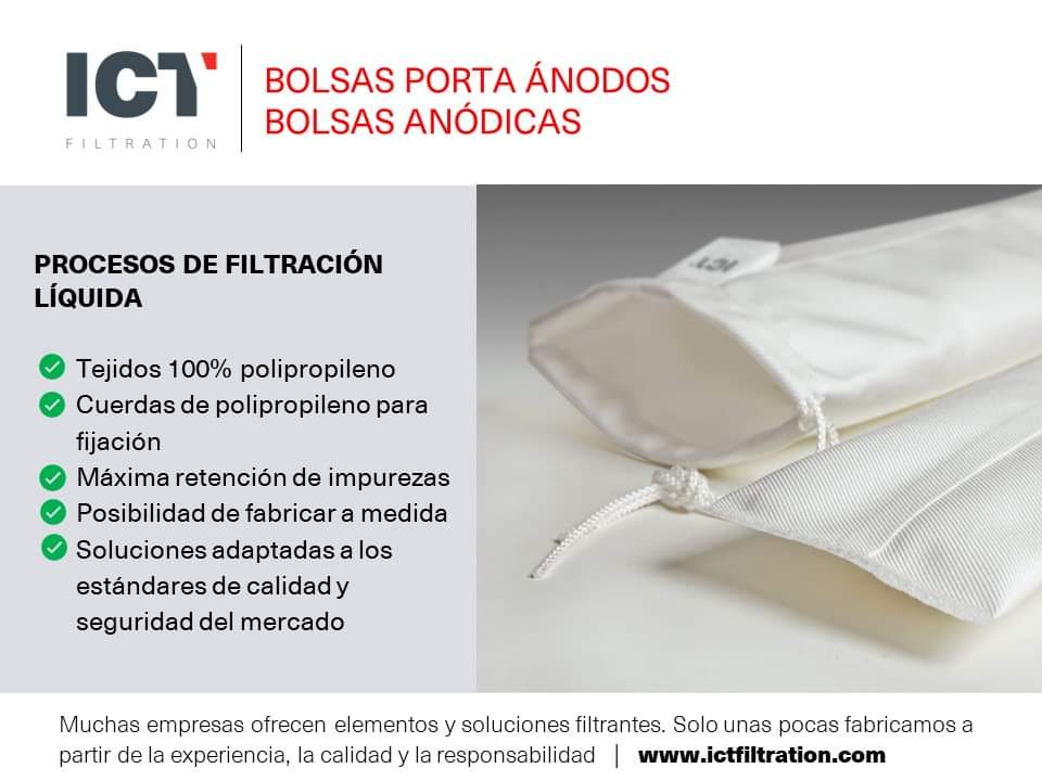 ICTFiltration's tweet image. Las Bolsas Porta Ánodos o Bolsas Anódicas fabricadas por #ICTFILTRATION garantizan la máxima retención de impurezas y son soluciones adaptadas a los estándares de calidad y seguridad del mercado @techsolids #filtros #filtración #polusólidos #exposólidos #expofluídos