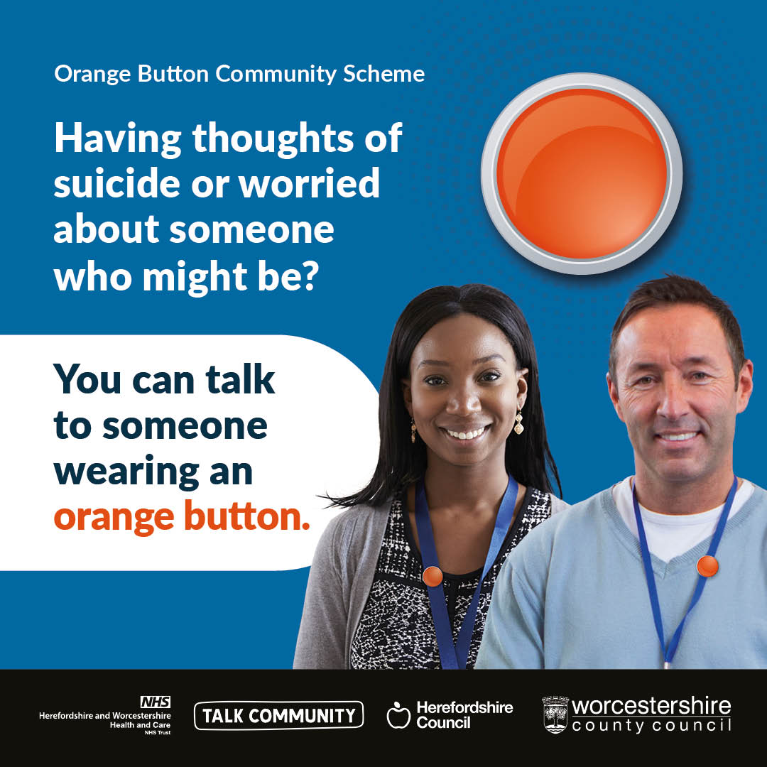 worcscc's tweet image. Whenever you see someone wearing an #OrangeButton it means they are trained &amp;amp; happy to discuss #suicide &amp;amp; signpost towards support

Find out more here 
 
healthyminds.whct.nhs.uk/nwt-suicidepre…

#OrangeButton
#StartTheConversation
#PreventSuicideTogether