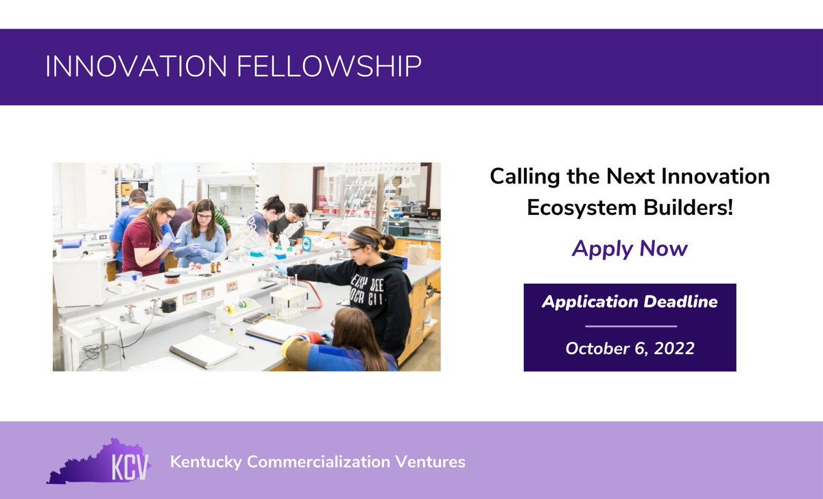 Calling all future innovation ecosystem builders! Apply now to be part of the fall cohort of KCV Innovation Fellows and build practical skills needed to commercialize your big ideas. Learn more and apply: bit.ly/3ANBWay