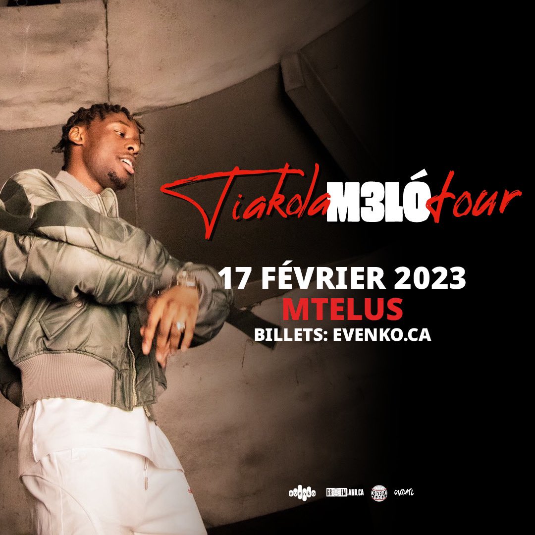ONZMTL1's tweet photo. @Tiakola_Meloo sera en concert à Montréal le 17 fevrier 2023 au MTELUS. 🤩
Les billets seront en vente vendredi le 23 septembre à 10h00 🎫⏳
@evenko x Kosa Wxrld x Greenland Prod x ONZMTL
#tiakola #melotour #m3lo #tiakolamtl https://t.co/Na8GvaOi3y