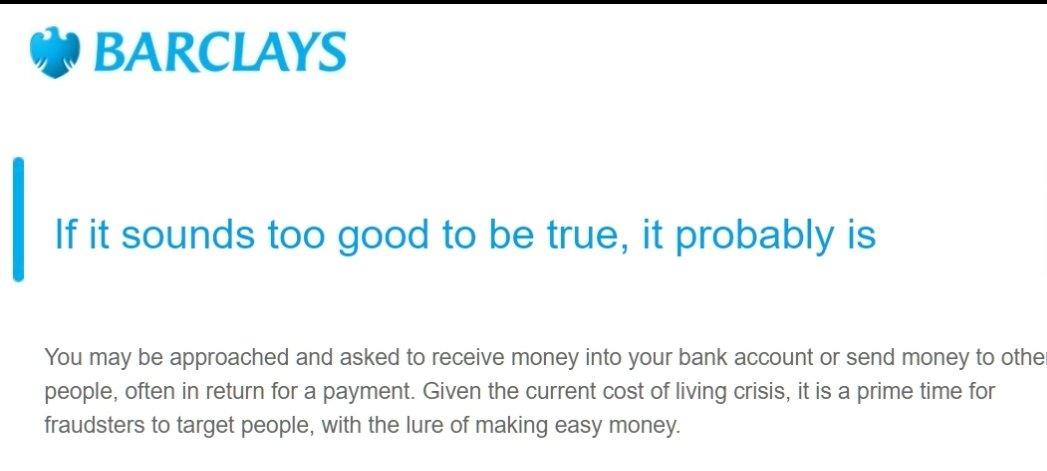 TransmitterEd's tweet image. hey @Barclays thanks for the warning. Actually someone did recently offer to send money into my bank account in return for payment..let me think 🤔 who was that? Oh yes. It was you.