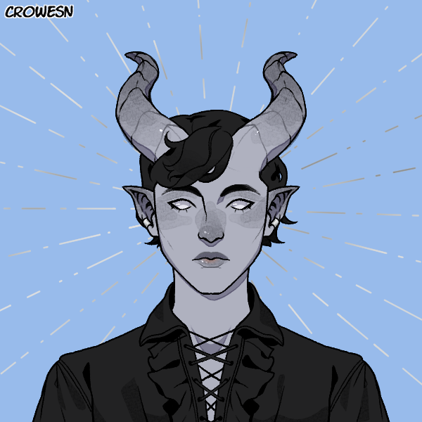 emineenee's tweet photo. @Teaweltzer Here's a picrew of my tragedy bard Kestrel. They've never faced an actual tragedy in their life they're just a dramatic Shakespeare kid. Heavy lower lashes &amp; blue-grey skin. Imagine them wearing this doublet in slate grey with contrasting periwinkle slashes for the sleeves. https://t.co/ahS9L96ghK