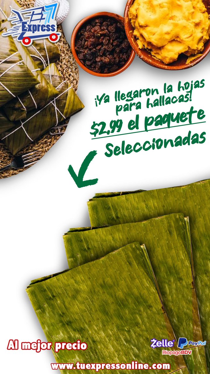 DiarioAvance's tweet photo. Llegaron los paquetes de hojas para hallacas, listas y seleccionadas. Al Mejor precio en #AutomercadoExpress de venta en todas las sucursales. O si lo prefieres, para los ricos bollitos navideños. #LosTeques #Carrizal #SanAntonio 🛒 https://t.co/Ypxz0PqJwJ
