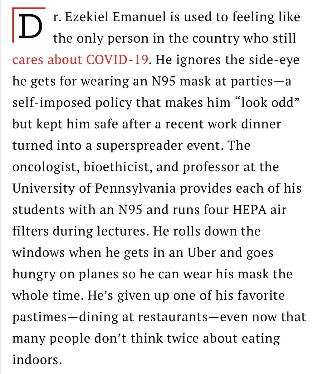 NeilSehgal's tweet photo. I admire @ZekeEmanuel for taking the steps he does to keep himself and his students safe. And clearly we know how to make lecture halls safer.

But not everyone in academia has the means to, or would be allowed even if they did.

So, Zeke’s classroom is probably safer than yours. https://t.co/8SWEnegdmg