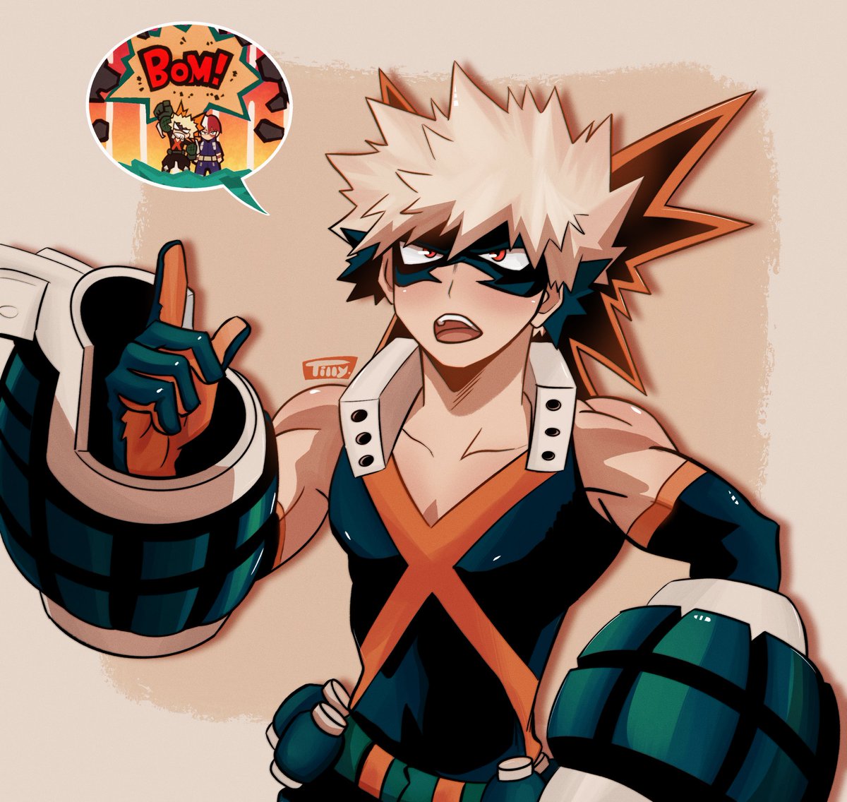 bakugou katsuki eye mask male focus explosive blonde hair spiked hair red eyes open mouth  illustration images