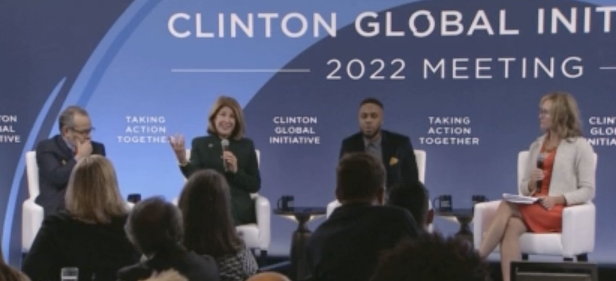 8B_AfricaEdu's tweet photo. "Nothing has greater return than education." - @celine_coggins at #CGI2022 with @imaginashaun &amp; other panelists. 

 #CGI2022  #8Beducation https://t.co/moj9IjXV7g