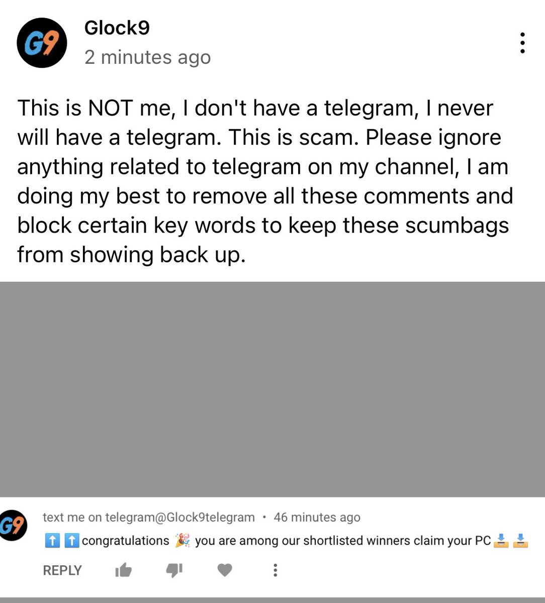 Glock9 (@glock9gamer) on Twitter photo Hey <a href="/telegram/">Telegram Messenger</a>, think you can remove any account on your platform that uses my logo and/or name? I’ve never used your service and never will - unless of course I ever want to make fake YouTuber accounts and scam their following because it seems that’s what telegram is best for. Hey <a href="/telegram/">Telegram Messenger</a>, think you can remove any account on your platform that uses my logo and/or name? I’ve never used your service and never will - unless of course I ever want to make fake YouTuber accounts and scam their following because it seems that’s what telegram is best for.