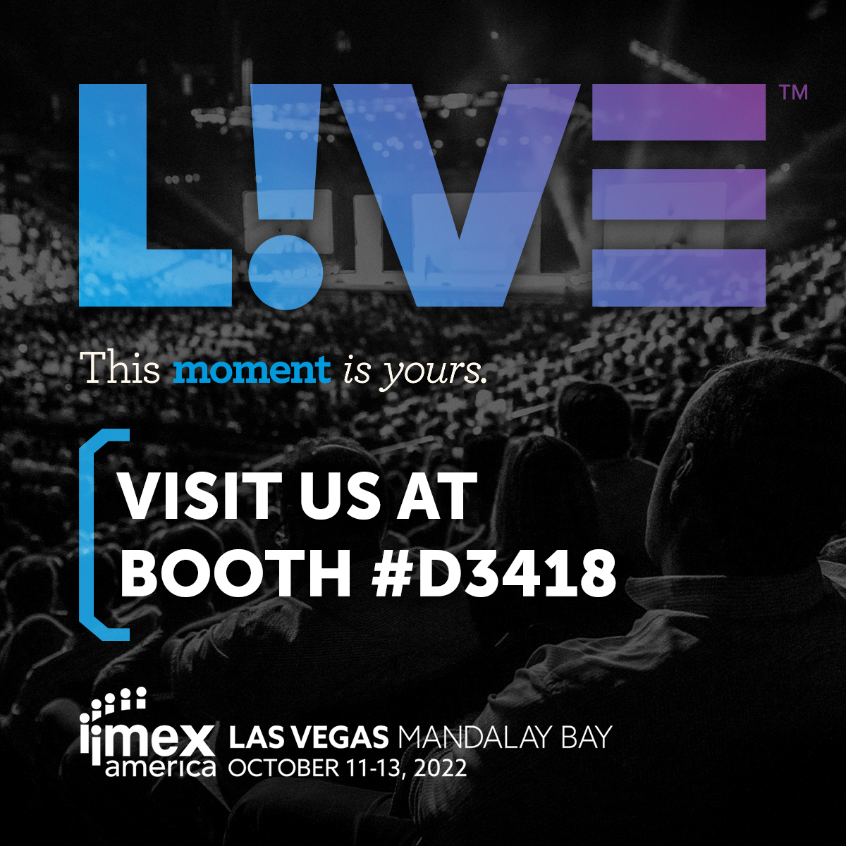 YourLiveMoment's tweet photo. Las Vegas, here we come! Come visit our booth at the IMEX America Conference to learn how together, we can transform live, hybrid and virtual events into memorable moments that truly connect people. Let us know what #livemoments you’re looking for below. https://t.co/68SBxSyMcq