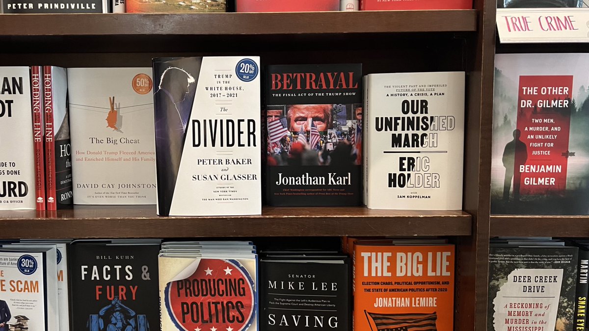Brian Stelter (@brianstelter) on Twitter photo Picking up 3 brand new books at Barnes & Noble Union Square: "Meme Wars" by three <a href="/ShorensteinCtr/">Shorenstein Center</a> stars bit.ly/3xDe6ho
"Smart Brevity" by the co-founders of Axios bit.ly/3dp6mJf
And "The Divider" by <a href="/sbg1/">Susan Glasser</a> and <a href="/peterbakernyt/">Peter Baker</a> n.pr/3DFQ2OJ Picking up 3 brand new books at Barnes & Noble Union Square: "Meme Wars" by three <a href="/ShorensteinCtr/">Shorenstein Center</a> stars bit.ly/3xDe6ho
"Smart Brevity" by the co-founders of Axios bit.ly/3dp6mJf
And "The Divider" by <a href="/sbg1/">Susan Glasser</a> and <a href="/peterbakernyt/">Peter Baker</a> n.pr/3DFQ2OJ