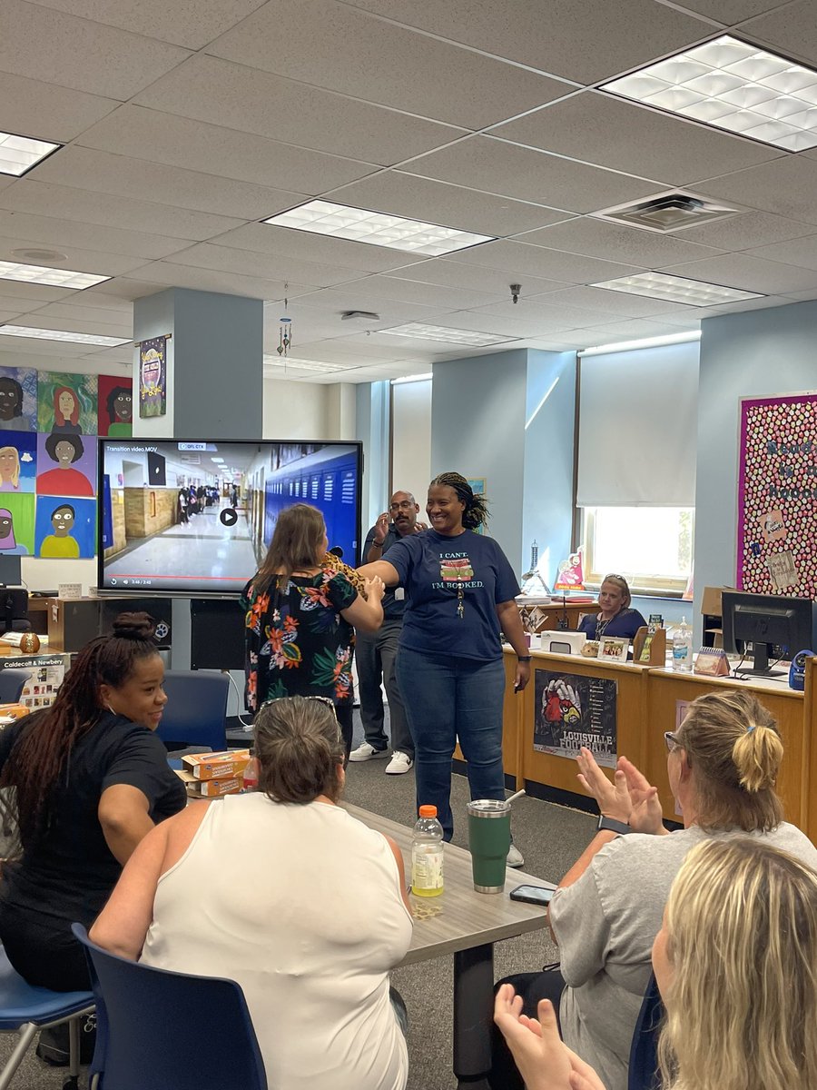 ShepatShawnee's tweet photo. Celebrating our first Pass the Jag!!! Thank you Ms Gaines for bringing is award to the staff! 💙🐆🤍 @Johnson_Jaguars @blueinfiniti05 @MrCathey21 #ExpectExcellenceinEverything #PasstheJag #ROARJAGSROAR https://t.co/eBqygLzlo7