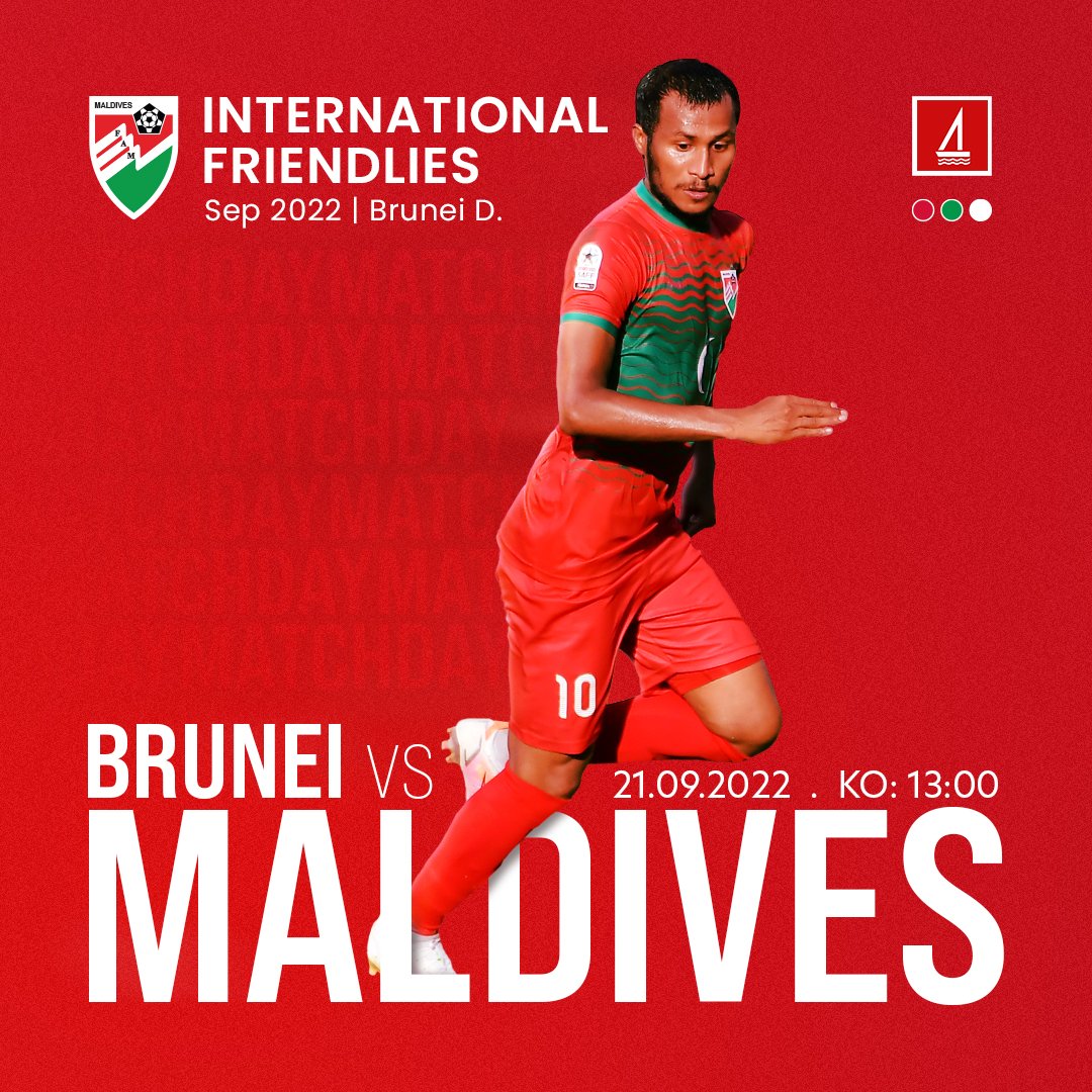 M A T C H D A Y !
🏆 INTERNATIONAL FRIENDLY 
🆚 Brunei vs Maldives
📍 Bandar Seri Begawan, Brunei
🏟 Sultan Hassanal Bolkiah Stadium
⏰ 01:00 pm (MDV)
📲 #BruneiMaldives
🖤 #internationalfriendly
