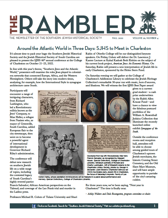 JewishSouth's tweet photo. The latest issue of the Southern Jewish Historical Society's magazine, The Rambler, is hot off the press! Check it out at the following link: https://t.co/2cqFGdiuCw https://t.co/YNw8D3K7uL