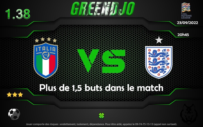 GreencryptoK's tweet photo. 🍀 CONSEIL PUBLIC DU JOUR 🍀

🏆Ligue des Nations ⚽️

Match ⚽️ Italie 🇮🇹 🆚 Angleterre 🏴󠁧󠁢󠁥󠁮󠁧󠁿

Horaire ⏰ 20H45

❇️ BET ❇️

🟢 Plus de 1.5 buts dans le match 1.38

Fiabilité : ⭐️ ⭐️ ⭐️ 

Indice de mise : 5-7%

Que le Green soit avec vous 🍀🍀🍀🍀 https://t.co/Xql4BzeTDb