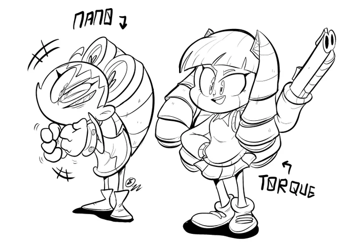Meet Nano's BFF! 
TORQUE

Snooty smart girl who specializes in ranged combat, enjoys Nano's antics, pretty much the brains in their duo 
