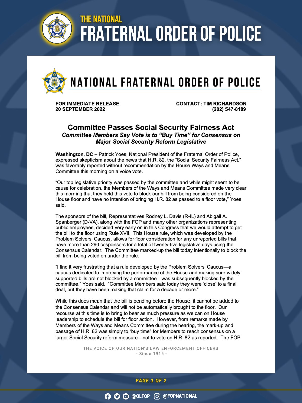 National Fraternal Order of Police (FOP) on Twitter "🚨 NEW Committee