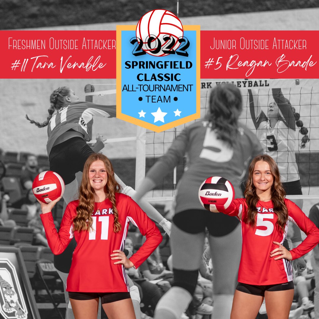 OzarkTigerVball's tweet photo. Congratulations to Freshmen Tara Venable and Junior Reagan Baade -  Springfield Classic All-Tournament Team. https://t.co/iGCluEvFFq