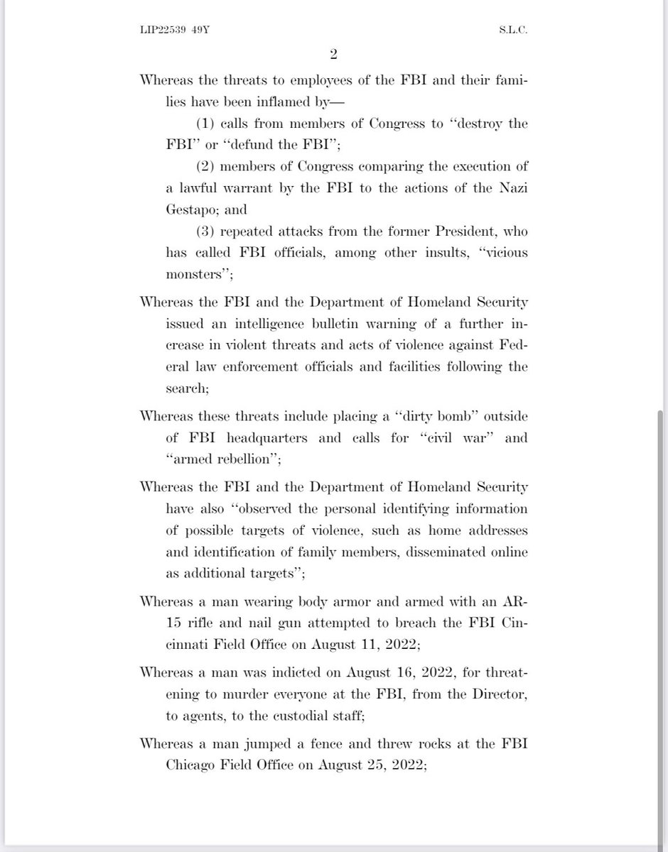 mkraju's tweet photo. With little fanfare, the Senate unanimously adopted a resolution offered by Dick Durbin that condemned threats of violence against FBI agents, singled out Trump’s reference to “vicious monsters” at FBI and said agents were searching MAL for records “owned” by the US https://t.co/UjPTUwOXkd