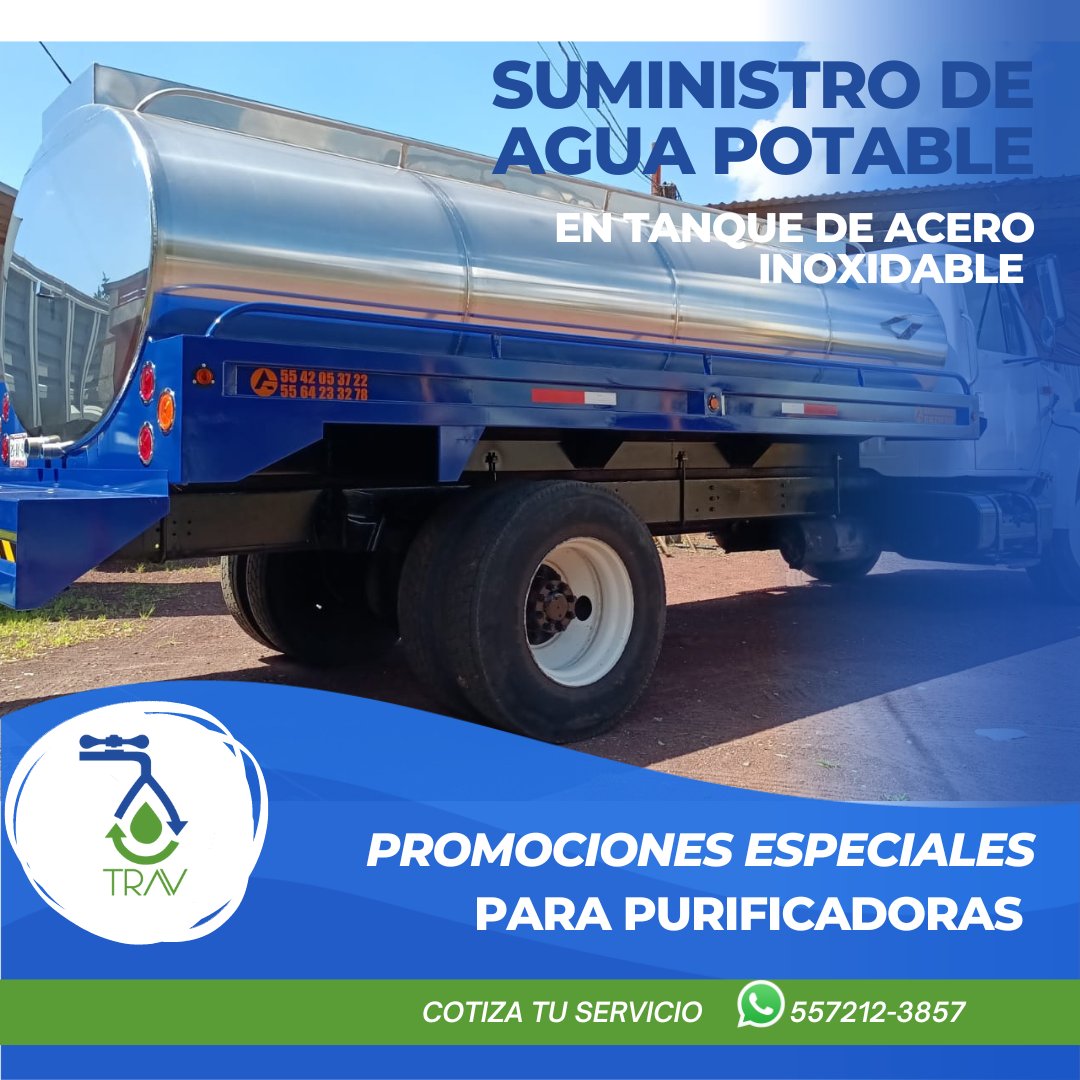 Servicio_TRAV's tweet photo. Contamos con el mejor equipo para el transporte del agua que necesitas. 

#aguapotable #aguatratada #aguadestilada #cdmx #transporte https://t.co/FnNwECJV2B