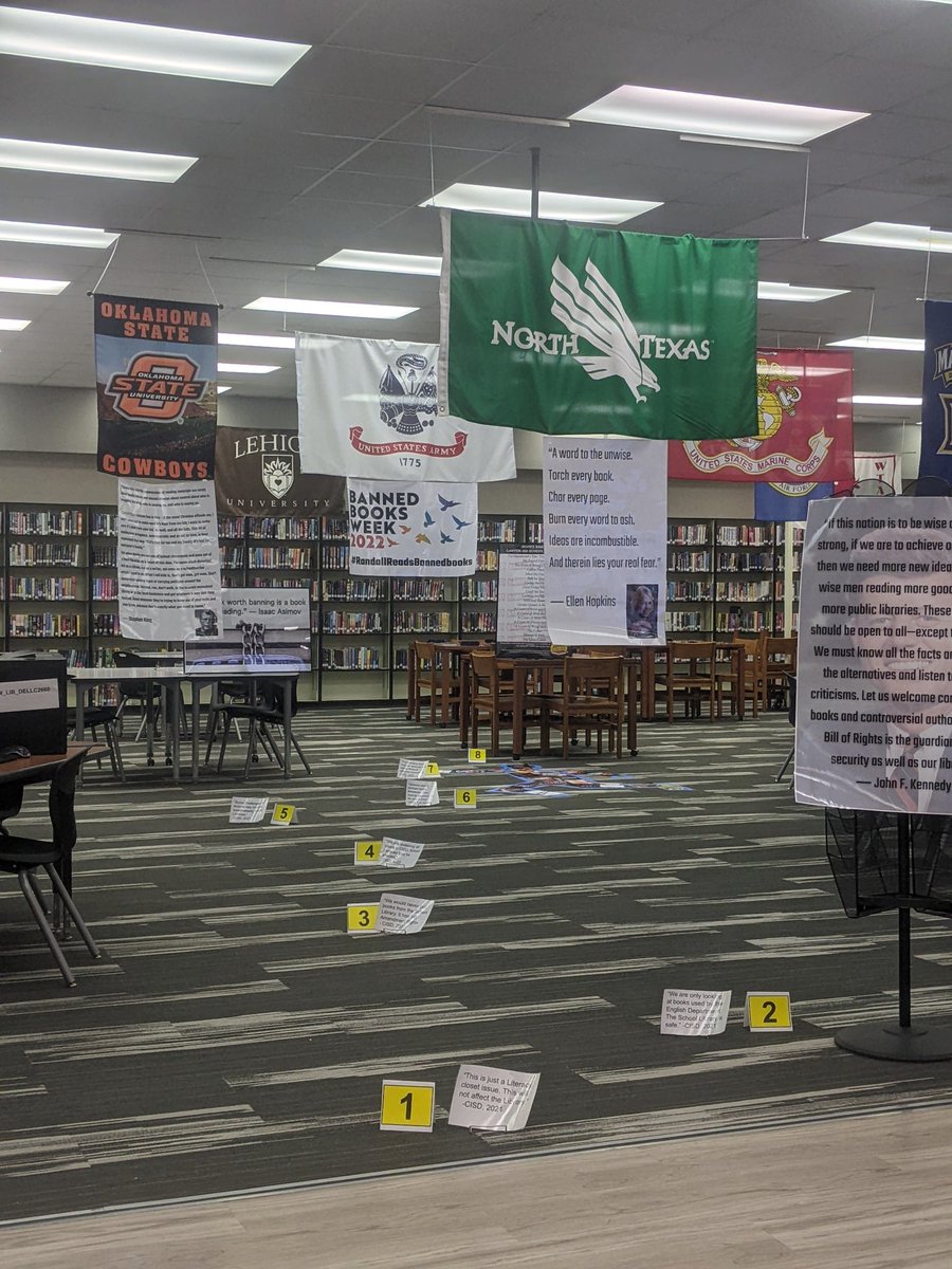 It's Banned Book Week! Here is our librarian's 'crime scene' display of how we have gotten to where we are. We've stayed quiet as the attacks against us have grown. This is our week to voice our opinions. #RandallReadsBannedBooks #BannedBooksWeek #BannedBooksWeek2022