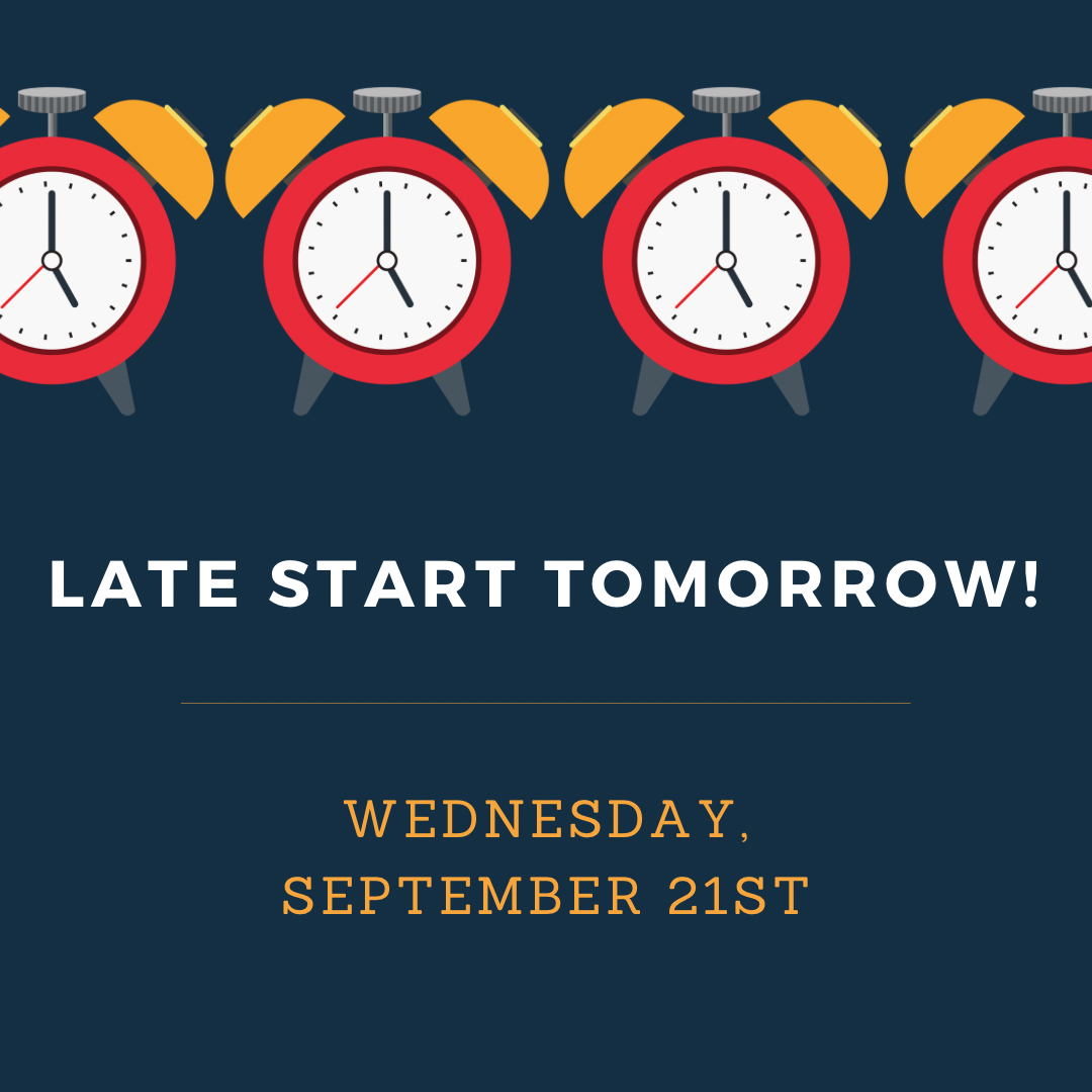 Wednesday, September 21, 2022, is a “LATE START DAY” for all CCS students! School will start 40 minutes later at the following times at 8:20a.m.

Plan to be at your bus stop 40 minutes later. “Late Start” bus pick-up times are also posted in POWERSCHOOL.