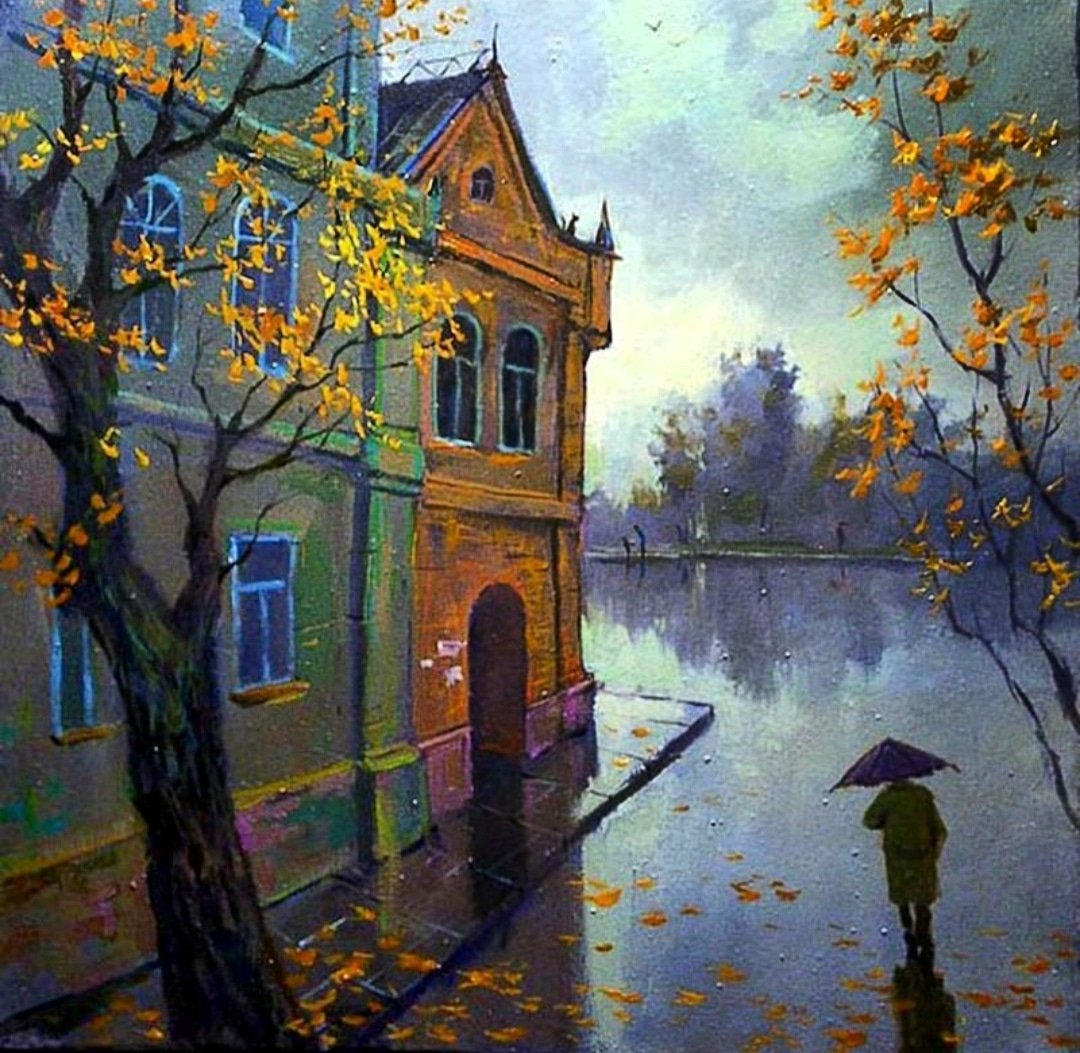 Осенний город живопись