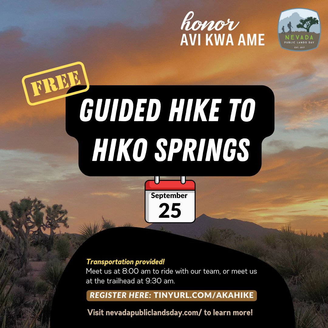 BattleBornProg's tweet photo. Public Lands belong to every Nevadan. This #PublicLandsDay come join us for a guided hike through some of the most breathtaking canyons in #AviKwaAme. We are offering free transportation and a guided hike to Hiko Springs. Sign up here: https://t.co/YF6oynRmQl #PLD2022 https://t.co/CcQkWDoeRM