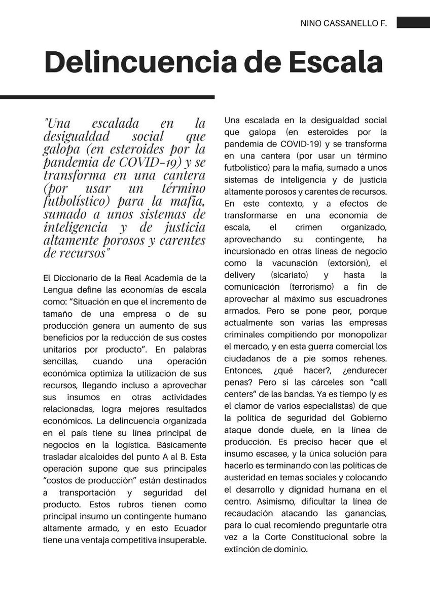 NinoCassanello's tweet photo. Un pequeño editorial a propósito del difícil momento que vive el país. “Delincuencia de Escala” https://t.co/ky6ifuVNZ5