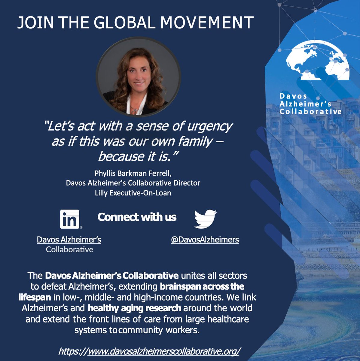Davos Alzheimer’s Collaborative (@davosalzheimers) on Twitter photo With #WorldAlzheimersDay upcoming, follow our partners in the healthcare optimization movement. Today, we highlight <a href="/PhylFerrell/">Phyllis Ferrell</a>, who directs DAC’s Healthcare System Preparedness to bring innovative approaches to #Alz detection, diagnosis & treatment. bit.ly/3qOQFOx With #WorldAlzheimersDay upcoming, follow our partners in the healthcare optimization movement. Today, we highlight <a href="/PhylFerrell/">Phyllis Ferrell</a>, who directs DAC’s Healthcare System Preparedness to bring innovative approaches to #Alz detection, diagnosis & treatment. bit.ly/3qOQFOx