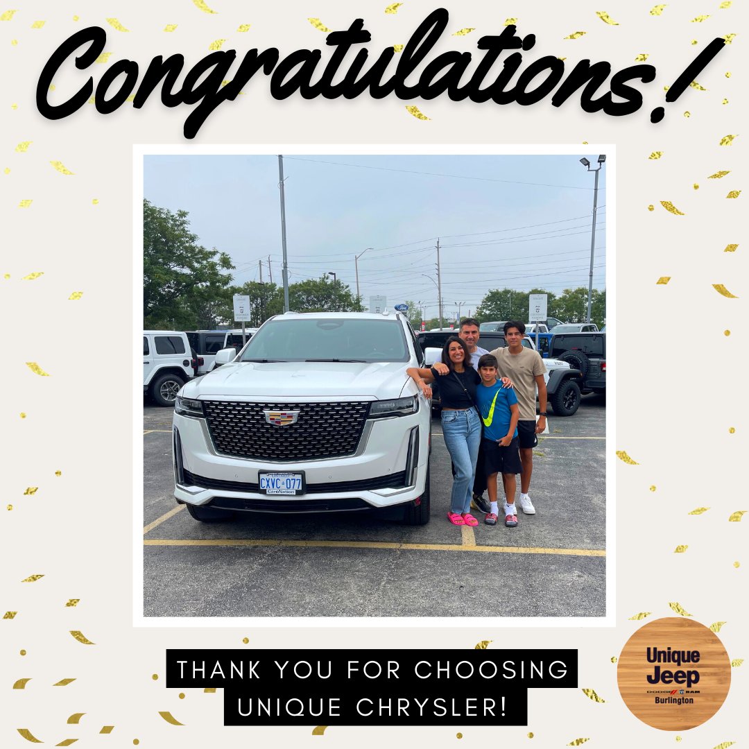 Congratulations to the Sozio family on their 2022 Escalade!

Thank you for trusting Abir and the Unique Jeep team with your exciting purchase!

#jeep #wrangler #unique #cars #dealership #customer #chrysler #dodge #jeeplife #jeepgrandcherokee #4x4jeep #escalade #cadillac